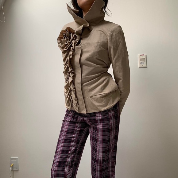 Samuel Dong Victorian Long Sleeve Top with Ruffles and Rose Appliqué - Picture 3 of 7